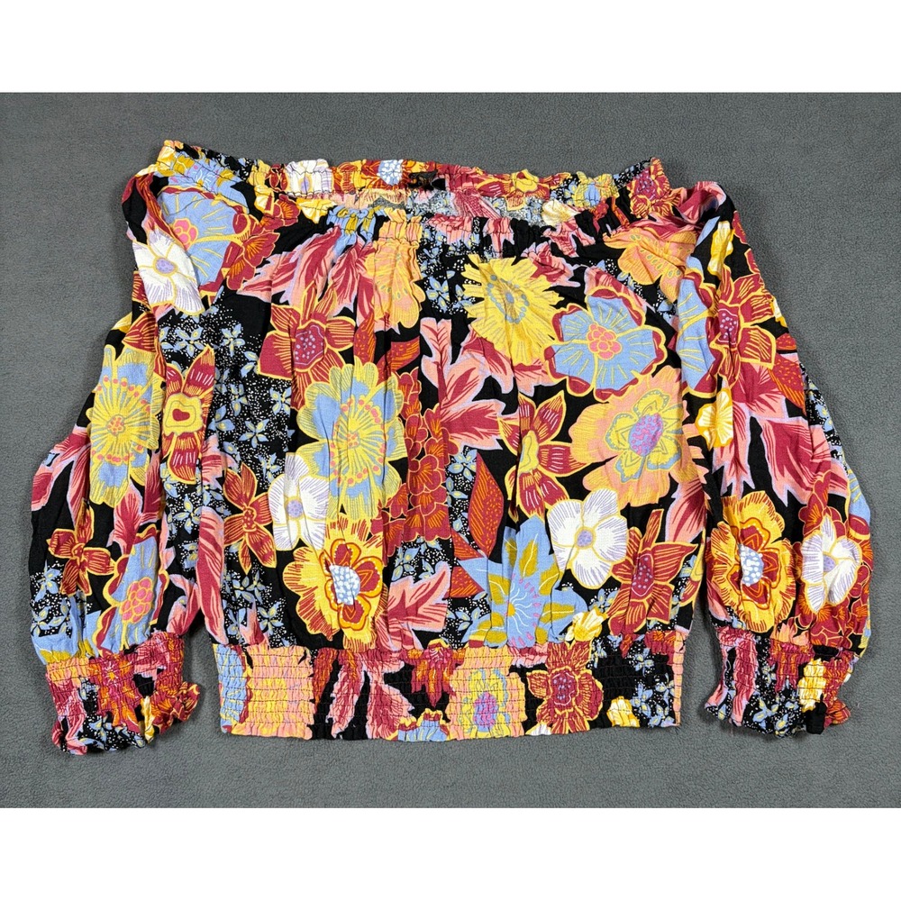 Rachel Zoe Blouse Womens Large Multicolor Floral Off Shoulder Smocked Viscose